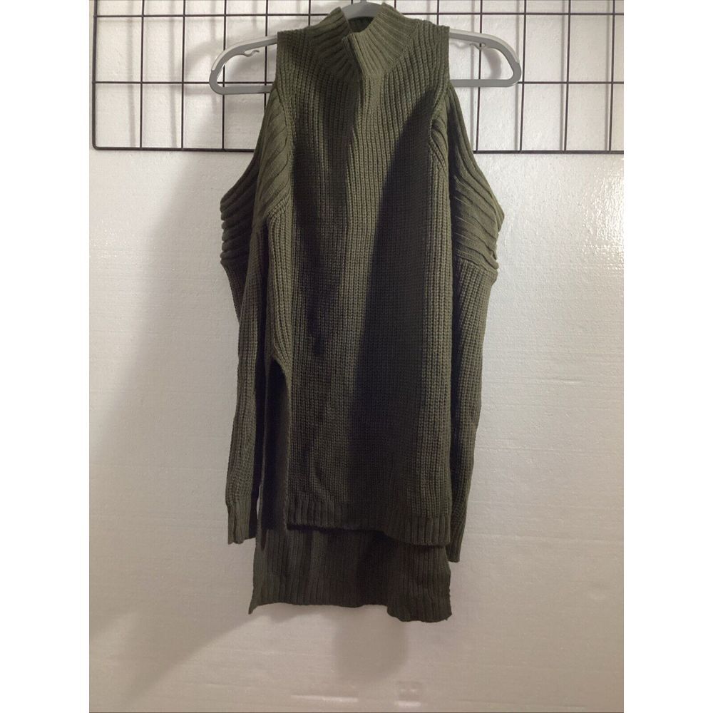 Fashion Nova Women M Sweater Cold Shoulder Green Hi‎ Low 58919 - Picture 3 of 6